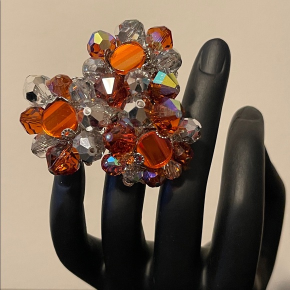 Vendome Jewelry - Vintage Vendome Faceted Glass Bead & Aurora Borealis Cluster Brooch